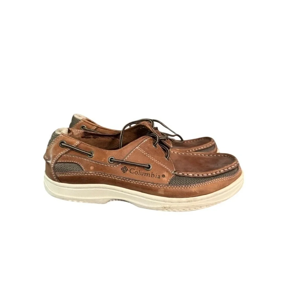 Columbia Quadensity Mens Brown Leather Boat Shoes Loafers Moc Toe Tan 10.5